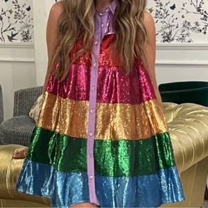 Brand new Queen of Sparkles Rainbow Sequin Tier Dress